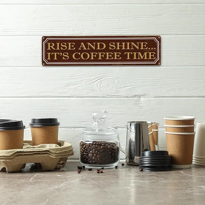 Coffee Time Metal Tin Signs, Coffees Lover Home Decor for Kitchen Bedroom Dining Room, Farmhouse Cafe Decors, Decorative Metal Wall Signs 15.8x4 Inches