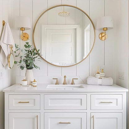 Sunniry Gold Circle Mirror, Round Mirror 22 inch, Gold Wall Mirrors Brushed Metal Frame, Circle Mirrors for Bathroom, Bedroom, Living Room, Entryway.