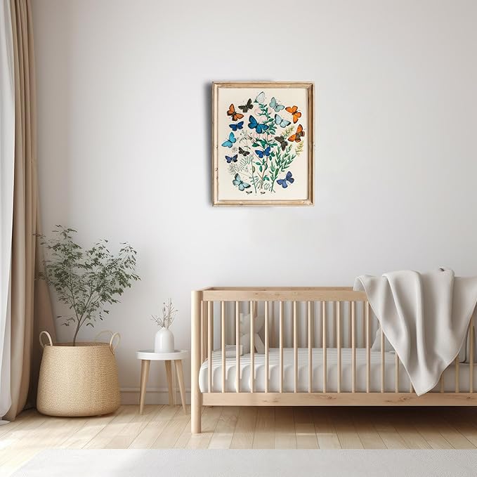Vintage Butterflies Botanical Wall Art - Unframed - 11x14 | Detailed Illustration of Butterflies and Botanicals | Wall Decor for Nature Enthusiasts, Botanical Art Lovers, and Vintage Decor Collectors