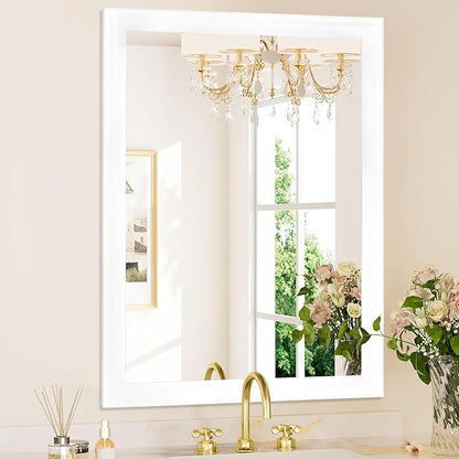 Rectangle Mirrors for Wall 30x40 Inch, White Wood Framed Bathroom Mirror with Tempered Glass for Bedroom Living Room Office or Hallway (White, 30x40 in)