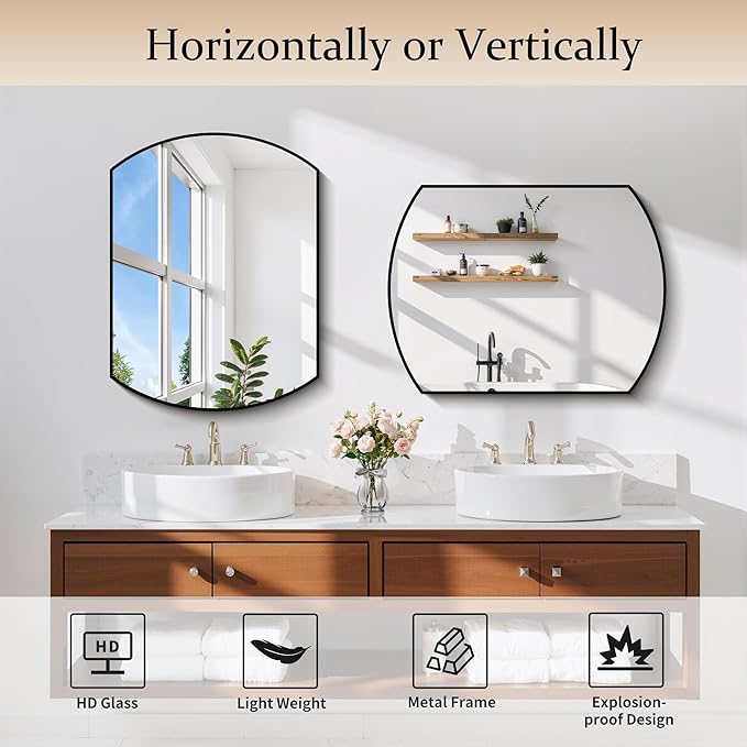 COFENY Bathroom Mirror, 18x24 Inch Black Oval Wall Mounted Mirror with Thin Metal Frame, Modern Bathroom Vanity Mirrors for Over Sink, Entryway, Living Room, Bedroom