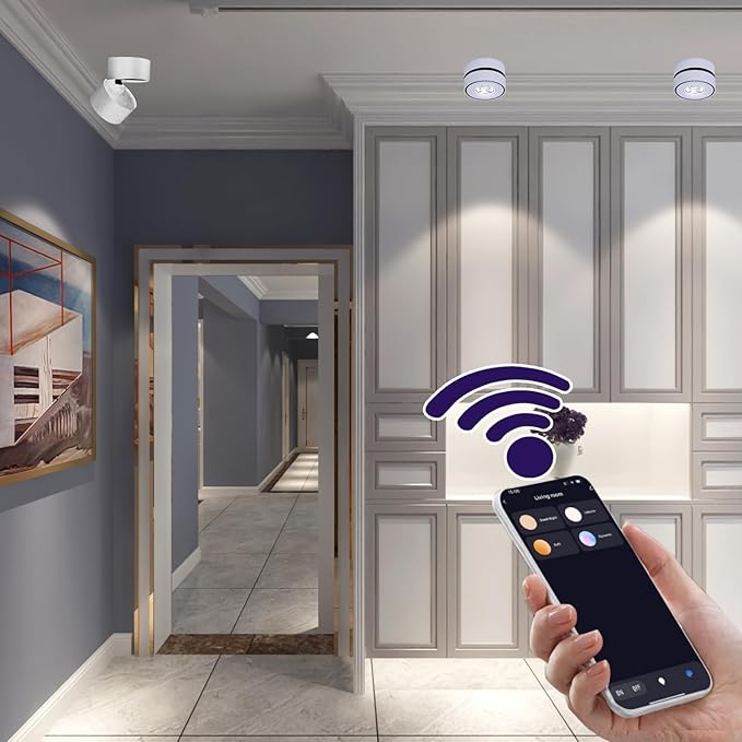 LED Ceiling Spotlight Indoor Dimmable - Tuya Smart Life 360° Adjustable 12W COB Ceiling Downlight Aluminum Hard Wired For Bedrooms Rooms Corridors Painting Background Walls (White, C (2.36"*3.93"))