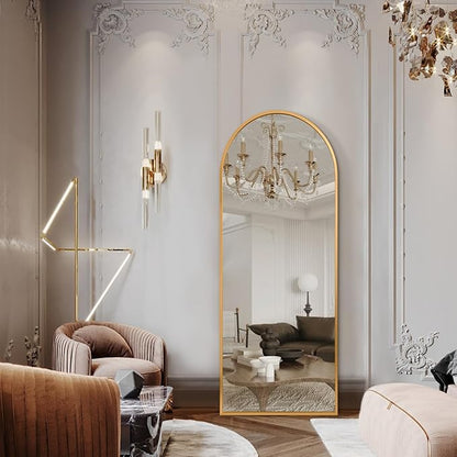 Wall Mirror Full Length Metal Aluminum Framed Floor Mirror 48"x12" Arched Large Full Body Mirror for Bedroom Living Room Entryway Dressing Room Gold