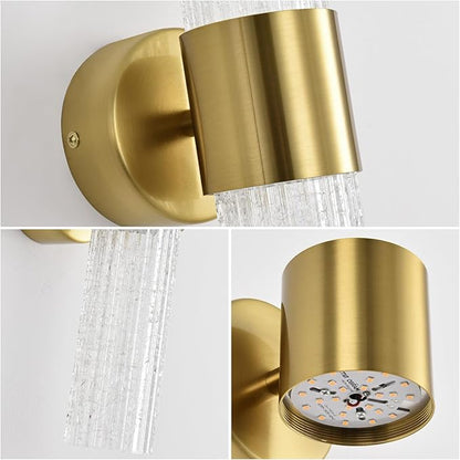 Gold Wall Sconces LED Dimmable Modern Crystal Wall Sconces Gold Wall Light Titanium Vanity Wall Light for Bedroom, Vanity Mirror Light Dimmable 0-32W with Light Source