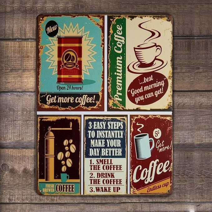ARTCLUB Premium Coffee Best Good Morning Retro Metal Tin Sign, Antique Plaque Poster Cafe Home Kitchen Wall Decor