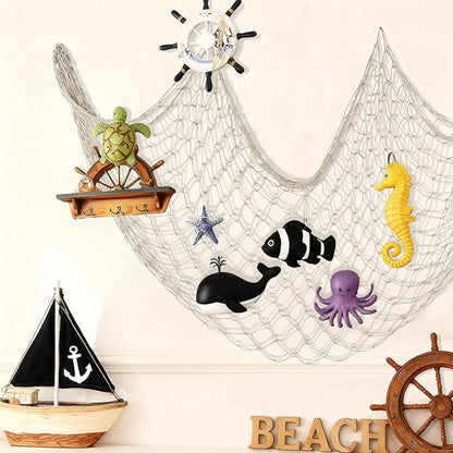 Decorative Fishing Net 2 Pack, Patioland 80x40 Inch Large Beige Fish Net Decor for Wall, Photo Display, Nautical Mermaid Pirate Ocean Themed Beach Hawaii Under the Sea Party Decorations