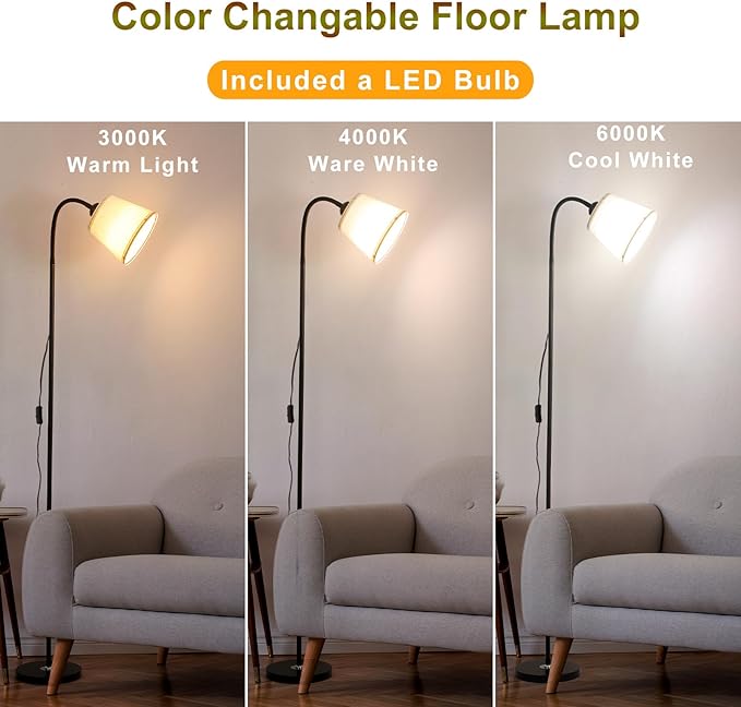 Floor Lamp, Industrial Metal Floor Lamps for Living Room with Adjustable Bendable 2 in 1 Reading Table Lamps for Living Room Bedroom Office (B+Linen)