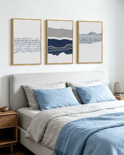 PHOPAGO Navy Blue Abstract Framed Wall Art Large 16x24in Mid Century Minimalist Boho Wall Decor Modern Neutral Farmhouse Rustic Art Bedroom Living Decor - Natural Framed