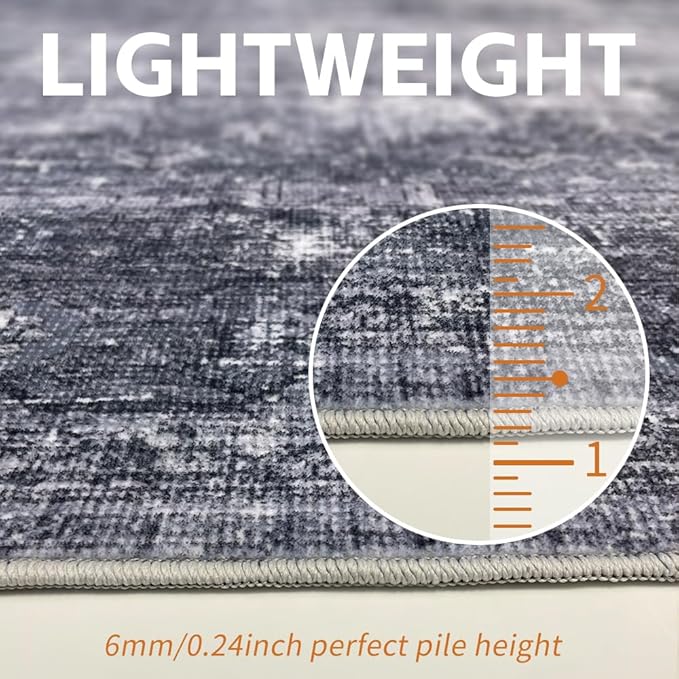 5x7 Area Rugs Light Grey Washable Rug for Living Room, Dining Room, Bedroom, Large Carpets, Non Slip & Non-Shedding Low Pile Vintage Print Rug for Home Office Decor