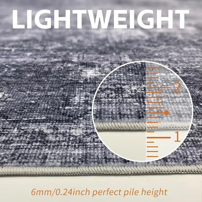 4x6 Area Rugs Light Grey Washable Rug for Living Room, Dining Room, Bedroom, Large Carpets, Non Slip & Non-Shedding Low Pile Vintage Print Rug for Home Office Decor