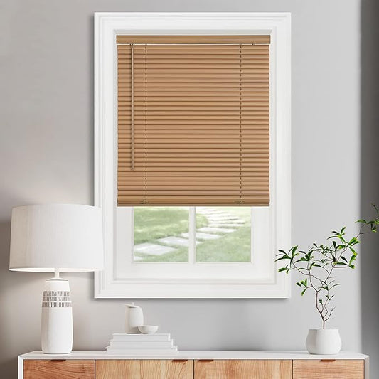 Cordless Light Filtering Mini Blind - 26 Inch Width, 64 Inch Length, 1" Slat Size - Woodtone - Cordless GII Morningstar Horizontal Windows Blinds for Interior by Achim Home Decor