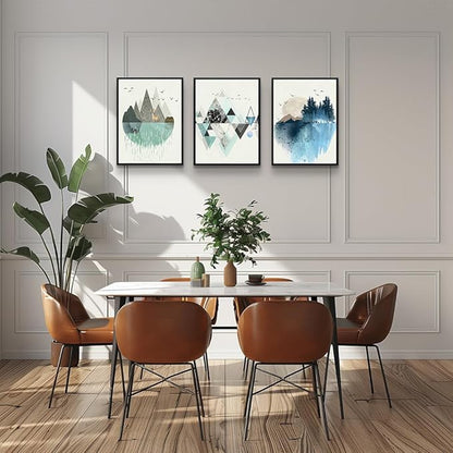Black Framed Abstract Wall Art - Set of 3 Piece Framed Art Prints for Living Room, Bedroom, Office - Modern Geometry Wall Decor - 12"X16"