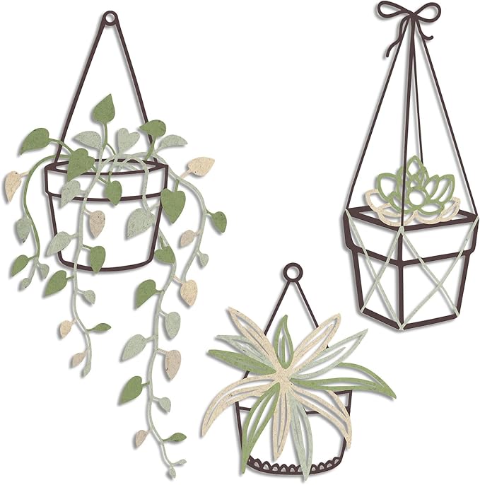 Vineland Metal Wall Art for Bathroom, Set of 3 Botanical Plant Designs, Minimalist Modern Boho Hanging for Home Outdoor Decor (Green)
