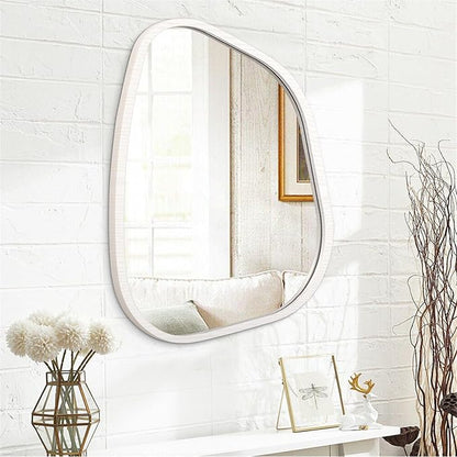 Asymmetrical Mirror Small 26"x18" Irregular Wall Mirror Modern Wood Frame Unique Shape Wall Mounted Vanity Artistic Mirror Decorative for Living Room Bedroom Bathroom Entryway Hallway