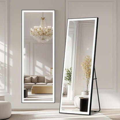 Kosmonia 67x20 Full Length Mirror, Dimmable 3 Color LED Light w/Light Memory, Distortion Free Silver Coating Mirror, HD Reflection &Anti Desilvering,Tempered Glass, Easy Setup w/Stand, Wall/Standing