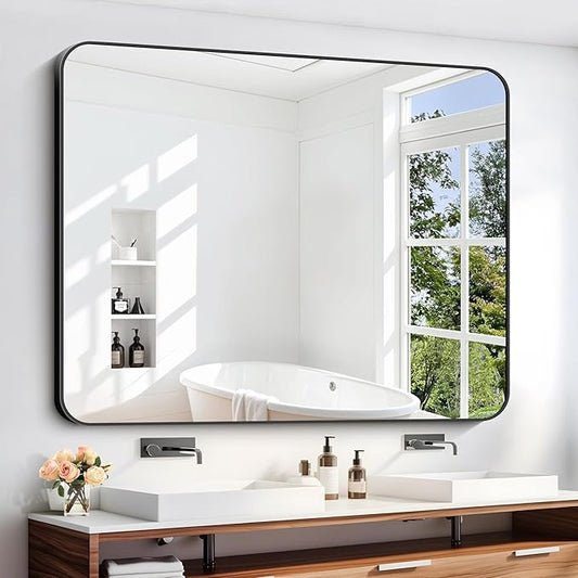 DESBING 40" x 48"Bathroom Mirror, Matte Black Wall Mirror with Metal Frame, Decorative Rectangular Vanity Mirror for Bedroom Bathroom Living Room Entryway (Horizontal/Vertical)