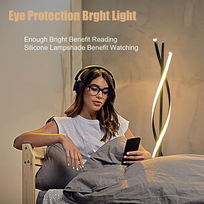61inch Height; 60W DNA Spiral LED Floor Lights;Art Interior Decoration Home Nordic Floor Lamp Standing Lamp for Living Room Lighting ; 3Color Remote Control Dimming(Black)