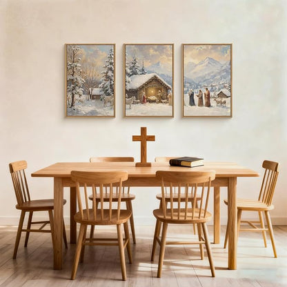 HOURIA Christian Easter Season Framed Canvas Wall Art Set,Religious Jesus Christ Biblical Wall Decor,Holy Family Star of Bethlehem Woodland Landscape Artwork for Church,Prayer Room,Home-16"x24"x3