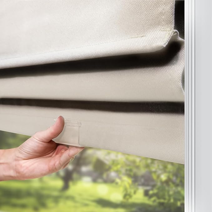 CHICOLOGY Cordless Roman Shade for Windows & French Doors, Ridgewood Cream, Privacy + Light Filtering Linen Look Fabric w/ White Liner, True to Size, Inside/Outside Mount, 27" W x 72" H