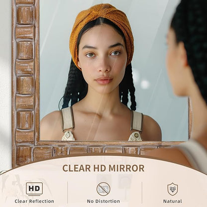 36x24 Inch Rustic Rectangle Wall Mirror - Solid Wood Frame Bathroom Vanity Mirror for Over Sink, Entryway, Living Room & Bedroom