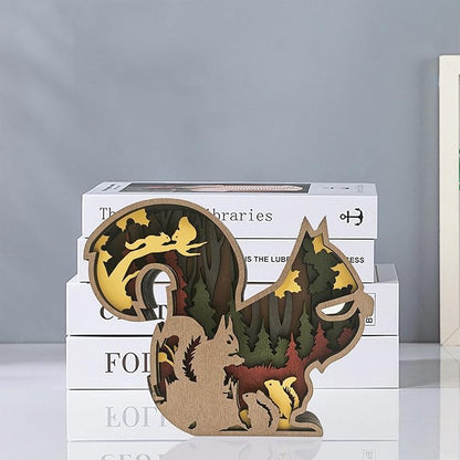 Laozai Wooden Forest Animals Squirrel Cabin Rustic Decor Wall Decorations Mountain Decor for Bedroom Living Room Table Decorative
