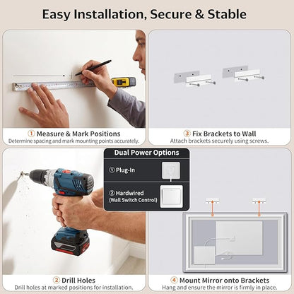 30"x60" LED Bathroom Mirror with Lights, Front & Backlit, Anti-Fog, Dimmable, 3 Color Temperature, CRI 90+, LED Mirror for Bathroom with Premium Full Aluminum Frame, Touch Control with Memory