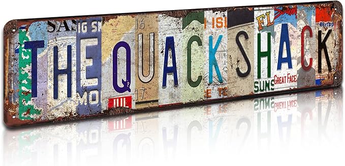 The Quack Shack Retro Metal Tin Sign - 16"x4" Duck Theme Vintage Wall Art for Home, Bar, Farmhouse, Office Décor