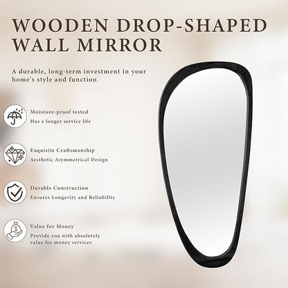 48''x22'' Asymmetrical Mirror with Wood Frame Black, Small Irregular Wall Mirror Odd Shaped, Mid Century Modern Mirror Decor for Bedroom Living Room Entryway Hall