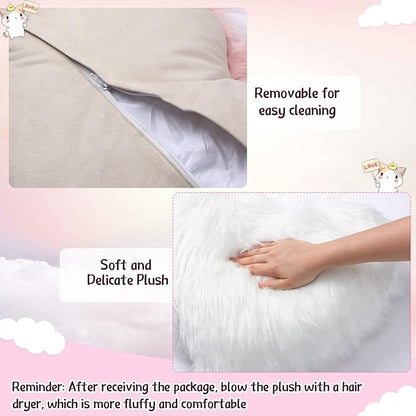 Enhon 2 Pcs Fluffy Heart Pillows Faux Fur Heart Shaped Plush Pillow Soft 20 x 15.7 Inch Love Throw Pillows with Insert for Decorative Office Home Bedroom Living Room Sofa(White)