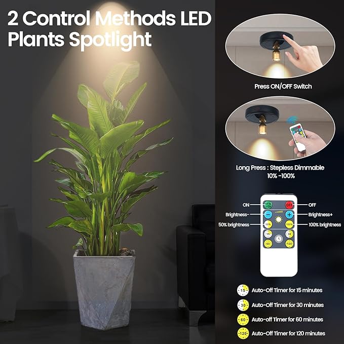 HAMVIDNE LED Spotlight, Rechargeable Battery Spot Lights with Remote, Uplighting Indoor, Stick Plant Spotlights for Wall Art Display Artwork Picture Painting-2Pack