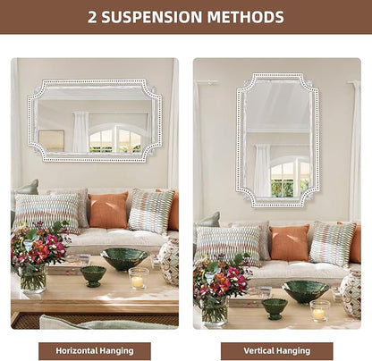 HOITUZYUS 30x40 Inch Rustic Farmhouse Decorative Mirrors for Living Room, Boho Wood Wall Mirror for Bathroom, Entryway & Fireplace Mantel - Horizontal or Vertical Hanging