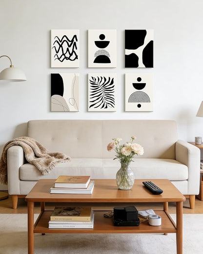 Drsoum Abstract Boho Wall Art Minimalist Geometric Framed Boho Room Decor Black Line Art Mid Century Modern Prints Bohemian Living Room Bedroom Ready to Hang 12x16inx6pcs (Framed)