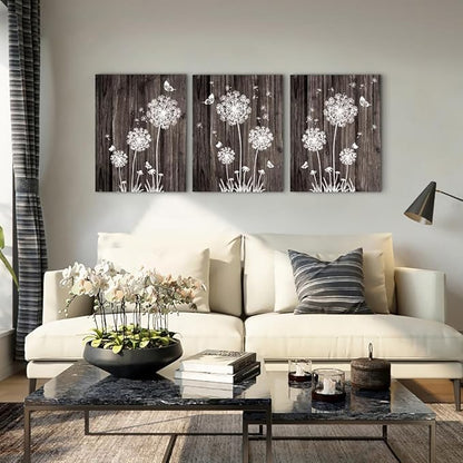 Lapremoly Canvas Wall Art for Living Room Wall Decor for Bedroom Vintage Dandelion Paintings Modern Office Wall Decor 3 Piece Framed Canvas Art Prints Ready to Hang Pictures Room Home Decorations