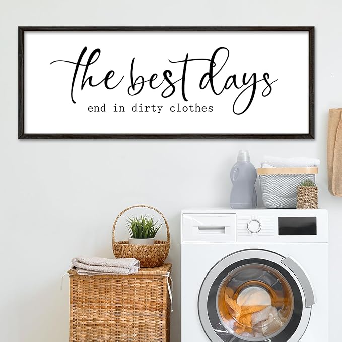 Laundry Room Wall Decor 40"×15" The Best Days End In Dirtiest Clothes Sign Funny Modren Bathroom Large Plaque Wood Framed Wall Hanging Art (Black)