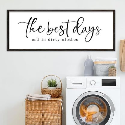 Laundry Room Wall Decor 32"×12" The Best Days End In Dirtiest Clothes Sign Funny Modren Bathroom Large Plaque Wood Framed Wall Hanging Art (Black)