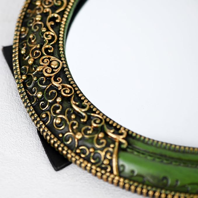 Oval Resin Vintage Mirror, Wall Mounted Decorative Mirror for Entryway, Hallway, Bedroom Oval Mirror 11.8x10 inch (Green)