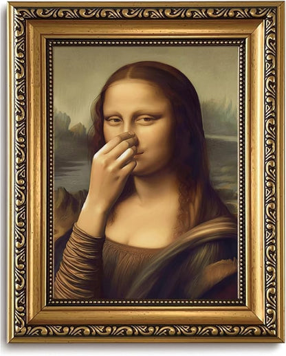 WZGZXU Vintage Gold Framed Wall Art Monalisa Holding Her Nose Wall Decor Monalisa Bathroom Canvas Art Funny Toilet Pictures Humor Imitation Paintings Ptints For Toilets Bathroom