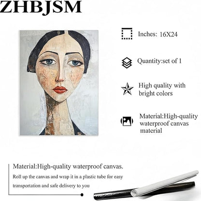 ZHBJSM Modern Art Portrait Wall Art Vintage Textured Elegant Abstract Earthy Tone Distressed Texture Home Living Room Bedroom Sophisticated Artistic Interior Decor Statement Piece 16x24 Inch Unframed