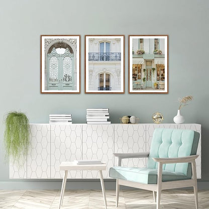 KAlRNE Vintage French Framed Canvas Wall Art Set of 3(16”X24”),Modern Paris Cityscape Wall Decor,European Street Picture,Photography Travel Building Art Prints For Living Room Bedroom Office