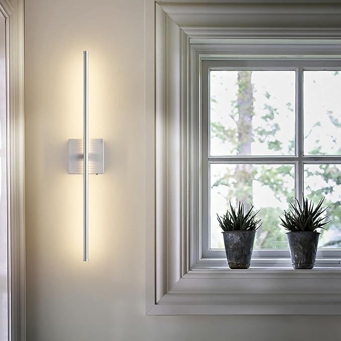 KARTOOSH Battery Operated Wall Sconces with Remote Control, Dimmable Wall Sconces Set of Two, 350°Rotate, 3000K LED Nickel Wireless Wall Light for Living Room, Hallway, Bedroom, 28.3 Inch (2 Pack)