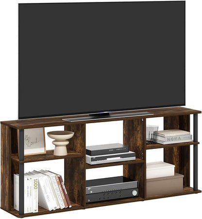 Furinno Classic TV Stand, 3-Tier Entertainment Center with Storage Shelf, Open Back TV Console for TV up to 65 Inch with Plastic Poles, for Living Room, Bedroom, Amber Oak