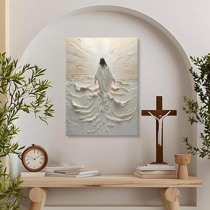 Abstract Jesus Walking on Water Canvas Wall Art Christian Spiritual Wall Decor Pictures Divine Light Modern Religious Posters Prints for Living Room Bedroom Prayer Room Home Decor 16x24 In canvas