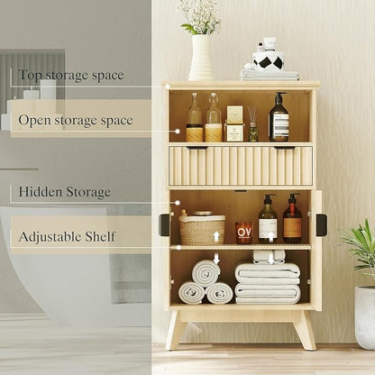 Fatmok Buffet Cabinet with Storage Set of 3, 40" Modern Fluted Coffee Bar Cabinet with Drawer & Open Shelf, Wood Buffet Sideboard Console Table for Entryway, Kitchen, Living Room (Natural Wood)
