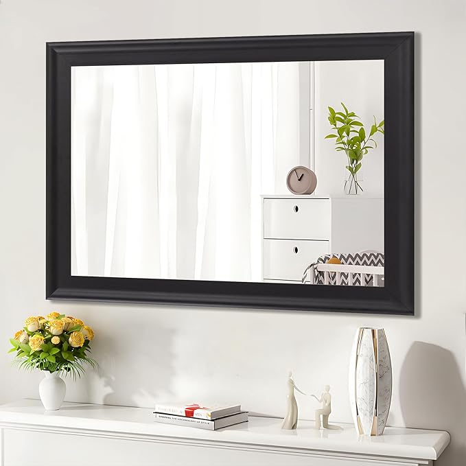Black Wood Mirror for Bathroom,Rectangle Rustic 30 x 40 inch Vanity Mirror for Wall,Wooden Wall-Mounted Hanging Mirror for Entryway,Bedroom or Living Room