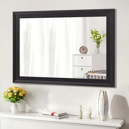Black Wood Mirror for Bathroom,Rectangle Rustic 30 x 40 inch Vanity Mirror for Wall,Wooden Wall-Mounted Hanging Mirror for Entryway,Bedroom or Living Room