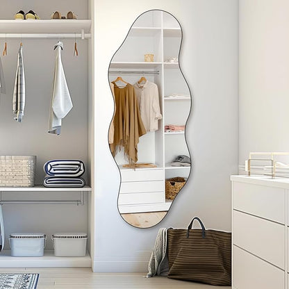 QDSSDECO Full Length Mirror 63"x24" Irregular Wall Mirror Cloud Frameless for Living Room Bathroom Bedroom Entryway Decor