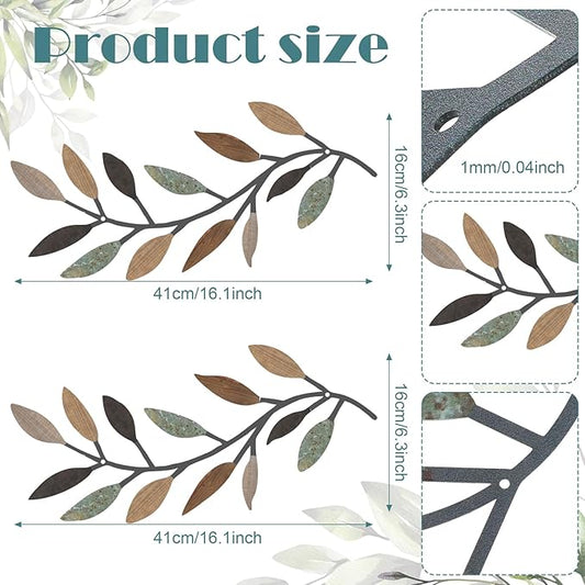 Zhengmy 2 Pieces Metal Tree Leaf Wall Decor Vine Olive Branch Leaf Wall Art Living Room, Hallway Wall Decor Outdoor Decoration(Classic Color)