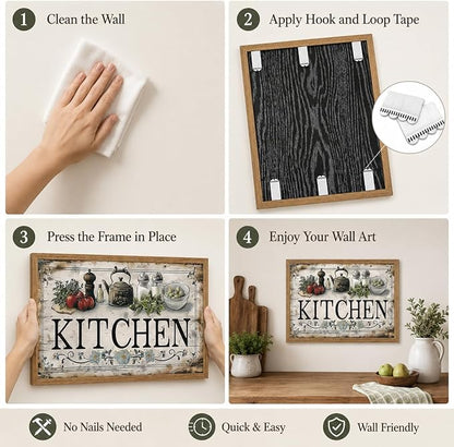Framed Vintage Kitchen Wall Art Kitchen Signs Painting Picture Decor Vegetable Food Poster Print Artwork for Restaurant Home Decoration