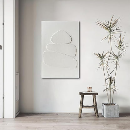 Creespi White Textured Wall Art - Hand Painted Minimalist 3D Art Painting 24x36 inches,Modern Abstract Oil Painting On Canvas for Home Wall Decor