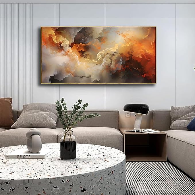 VHMING Abstract Wall Art Framed Ready to Hang Home Decor Orange White Artwork Wall Art Prints Canvas Painting Large Size for Living Room Bedroom Office Decoration 30"x60"